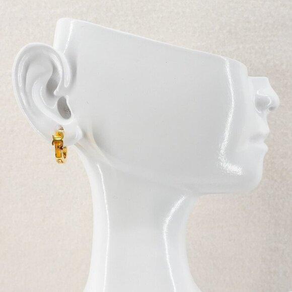 Tory Burch Serif-T Enamel Huggie Hoop Earrings Gold/Lemon OS - Picture 7 of 12